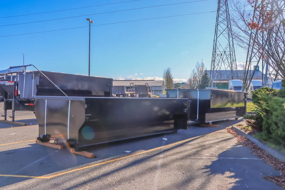 Roll-off dumpster ready for waste disposal at job site for 2 Yard Dumpster Rental in Sacramento